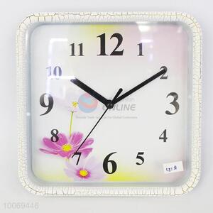 Beautiful square plastic wall clock with flower pattern
