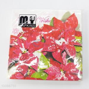 Red flower printed soft paper napkin serviette