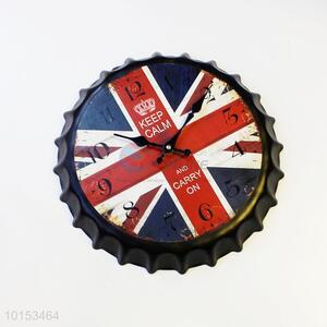 Bottle Cap Shaped British Flag Pattern Home Decoration Wall Watch