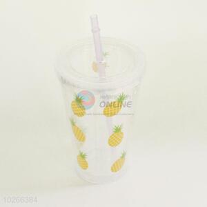 Plastic Cup with Straw High Temperature Cup Water Plastic Transparent Portable Pineapple Cream Drinking Bottle