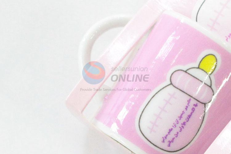 Cute low price best sales pink feeding-bottle ceramic cup