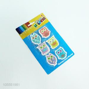 Cute Owl Shape 6pcs Eraser
