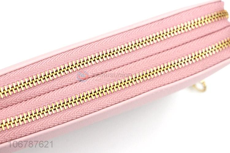 Best Sale Pink Womens Purses Double Zipper Wallet
