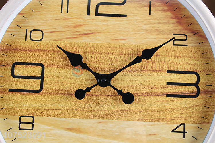 New products fashionable wood grain wall clock simple round plastic quartz wall clock