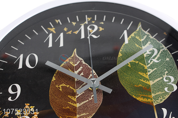 Factory direct sale elk & leaf printed living room wall clock creative quartz wall clock