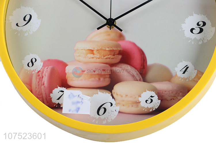Excellent quality creative macarons pattern wall clock no-punch bedroom clock quartz clock