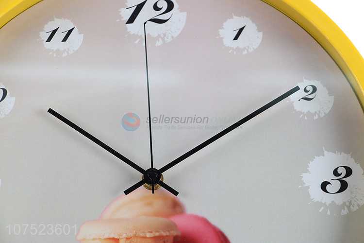 Excellent quality creative macarons pattern wall clock no-punch bedroom clock quartz clock