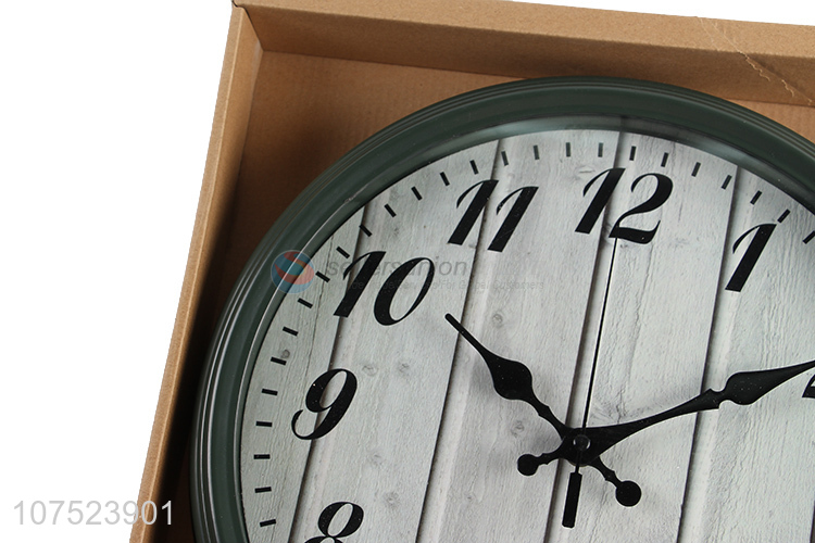 New design fashionable wall clock round wood grain quartz clock for decoration
