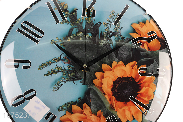 Best selling personalized sunflower pattern wall clock bedroom creative silent clock for decoration
