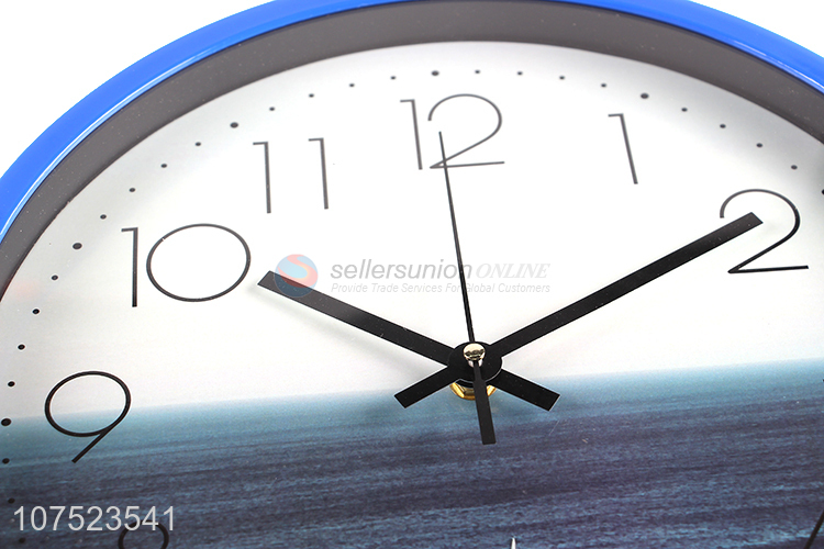 Wholesale fashionable ocean pattern wall clock quartz clock for beadroom decoration