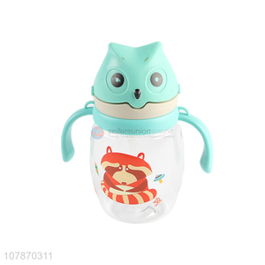 China wholesale cartoon children water bottle with straw and handle