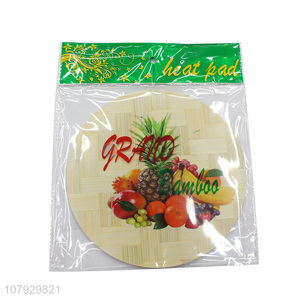 New products round bamboo printed heat insulation pad for kitchen