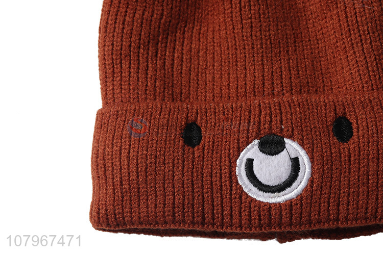 Hot selling cartoon bear design children knitted beanie hat for winter