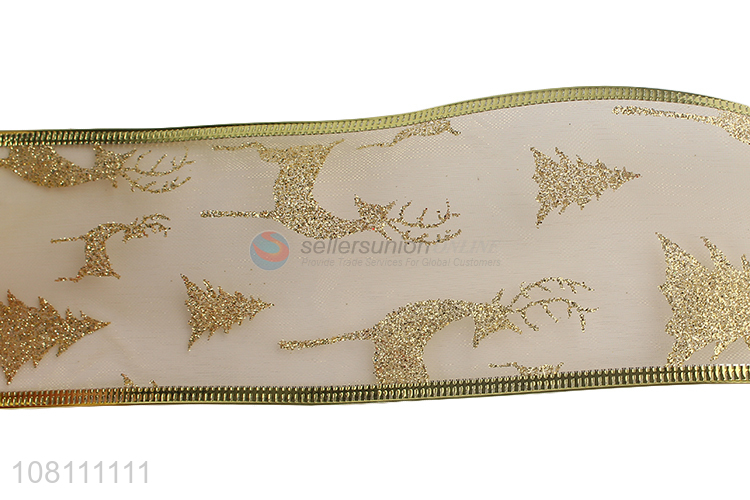 Custom Wide Gold Wired Edge Christmas Decoration Gift Bows Ribbons