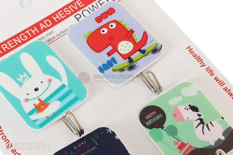 Fashion Cartoon Printed Sticky Hooks 4 Pieces Wall Hook Set