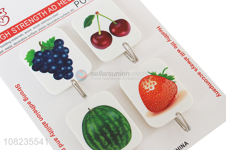 Fashion Fruit Pattern Sticky Hooks 4 Pieces Self Adhesive Hooks