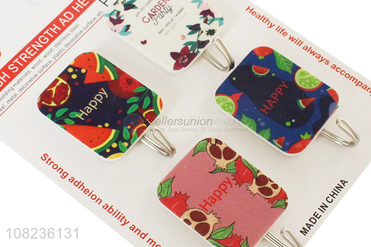 Good Quality 4 Pieces Color Printing Sticky Hook Wall Hooks