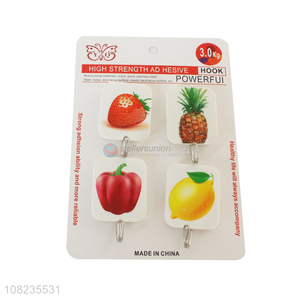 Cheap 4 Pieces Fruit Pattern Sticky Hooks Cheap Adhesive Hooks