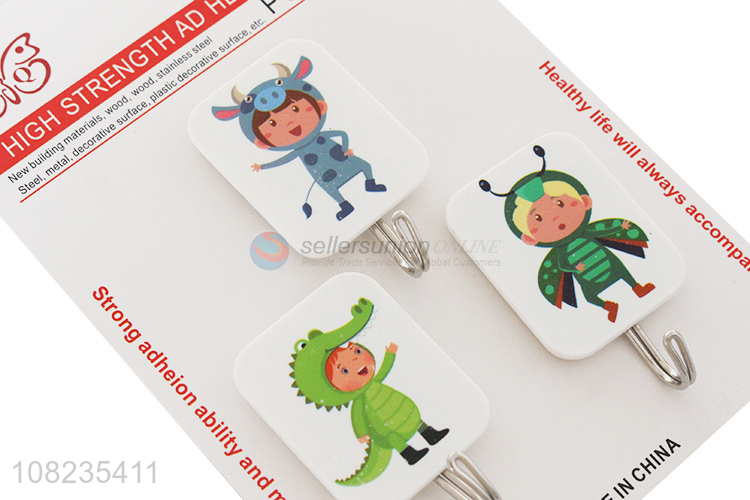 Cartoon Printed 3 Pieces Wall Hooks Fashion Sticky Hooks Set