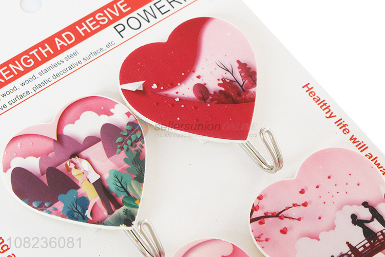 Best Sale 4 Pieces Sticky Hooks Heart Shape Wall Hooks Set