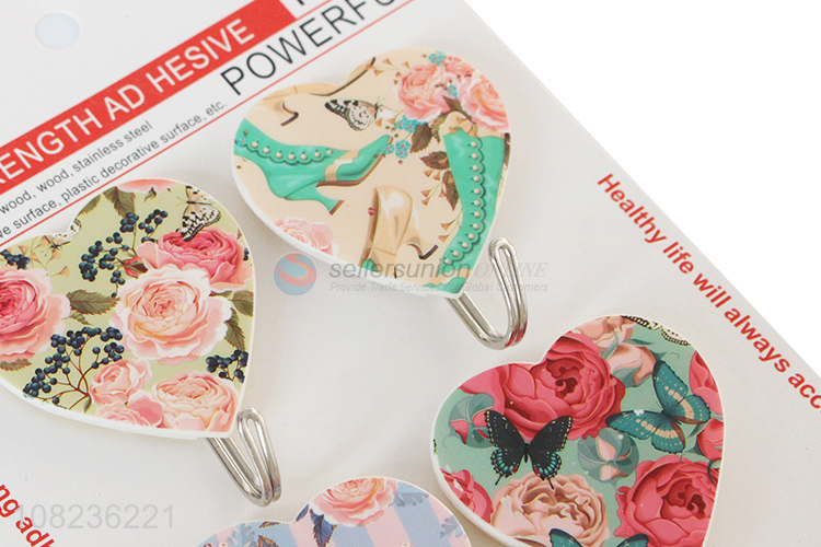 Good Price 4 Pieces Heavy Duty Sticky Hooks Heart Shape Wall Hooks