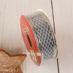 New arrival silver Christmas <em>ribbon</em> for wreath tree decoration
