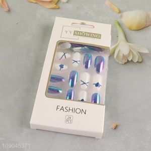 Good selling 24pcs natural sticky on nails press-on <em>nail</em> <em>fake</em> <em>nail</em> for women