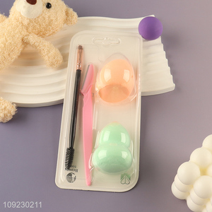 China supplier 3pcs <em>makeup</em> tool eyebrow <em>brush</em> cosmetic puff set for sale