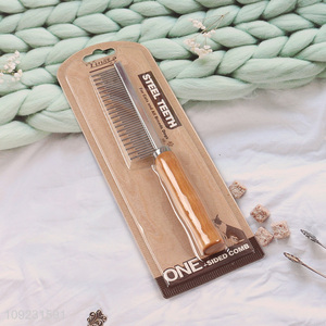 Hot Selling <em>Dog</em> Cat Comb <em>Pet</em> Grooming Brush with Wooden Handle