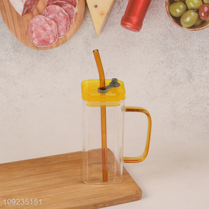 High Quality High Borosilicate <em>Glass</em> Drinking <em>Cup</em> with Lid & Straw