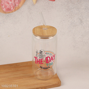 Wholesale High Borosilicate <em>Glass</em> <em>Cup</em> with Lid & Straw for Iced Coffee